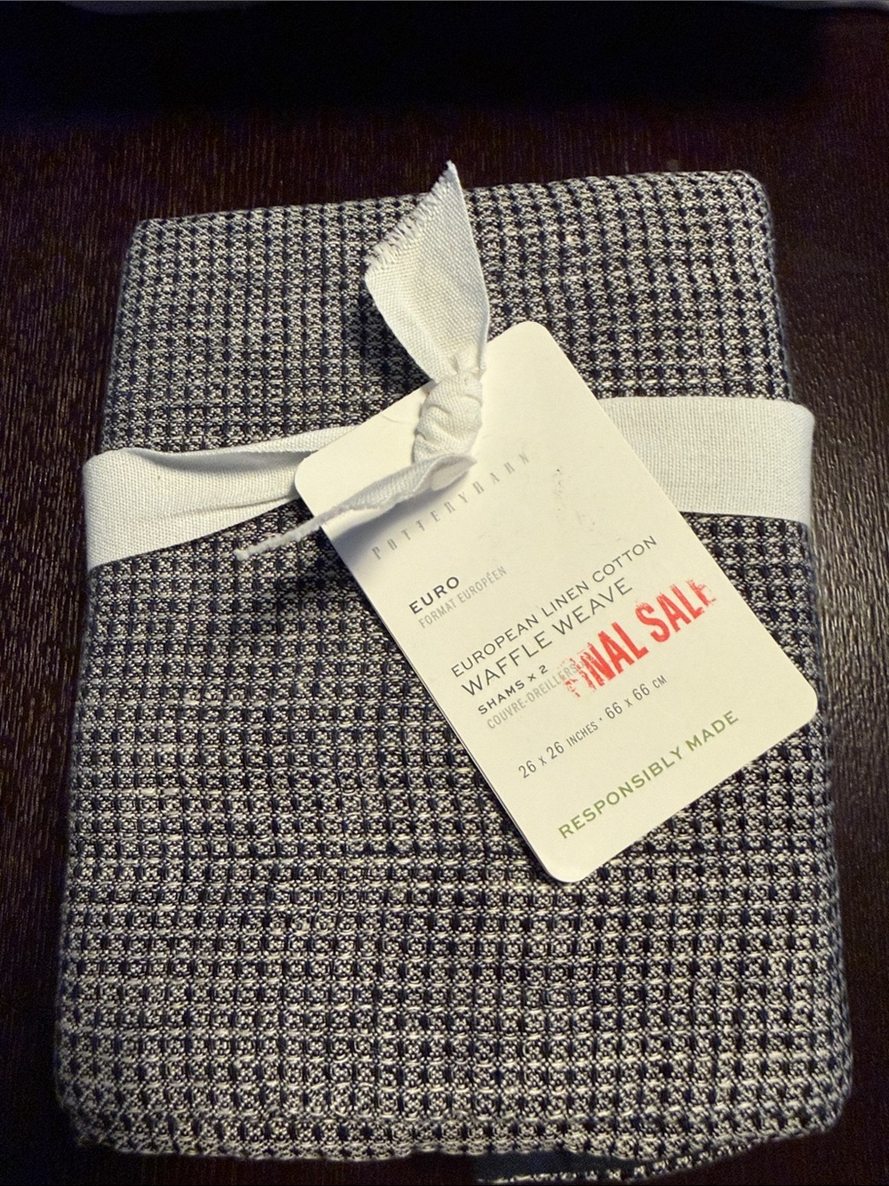 Pottery Barn European Linen Cotton Waffle Weave Euro Shams Set/2